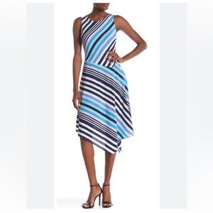Nicole miller Studio Women asymmetrical striped midi dress Blue size  10